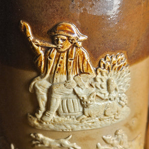 Hunting Scene Royal Doultan Tankard with Sterling Silver Top Antique Victorian