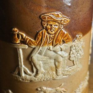Hunting Scene Royal Doultan Tankard with Sterling Silver Top Antique Victorian