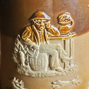 Hunting Scene Royal Doultan Tankard with Sterling Silver Top Antique Victorian