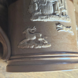 Hunting Scene Royal Doultan Tankard with Sterling Silver Top Antique Victorian