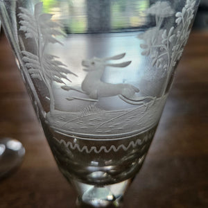 Hunting Scene Etched Port Drinking Glass Set of 4 Antique Victorianc1860