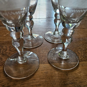 Hunting Scene Etched Port Drinking Glass Set of 4 Antique Victorianc1860