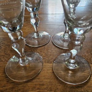 Hunting Scene Etched Port Drinking Glass Set of 4 Antique Victorianc1860