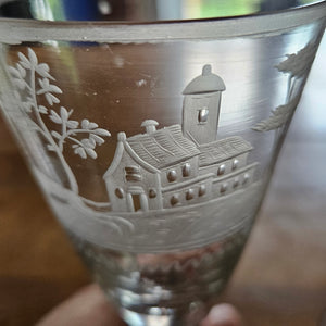 Hunting Scene Etched Port Drinking Glass Set of 4 Antique Victorianc1860
