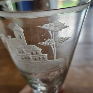 Hunting Scene Etched Port Drinking Glass Set of 4 Antique Victorianc1860