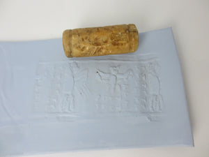Hunting Scene Agate Roller Seal Bead Antique