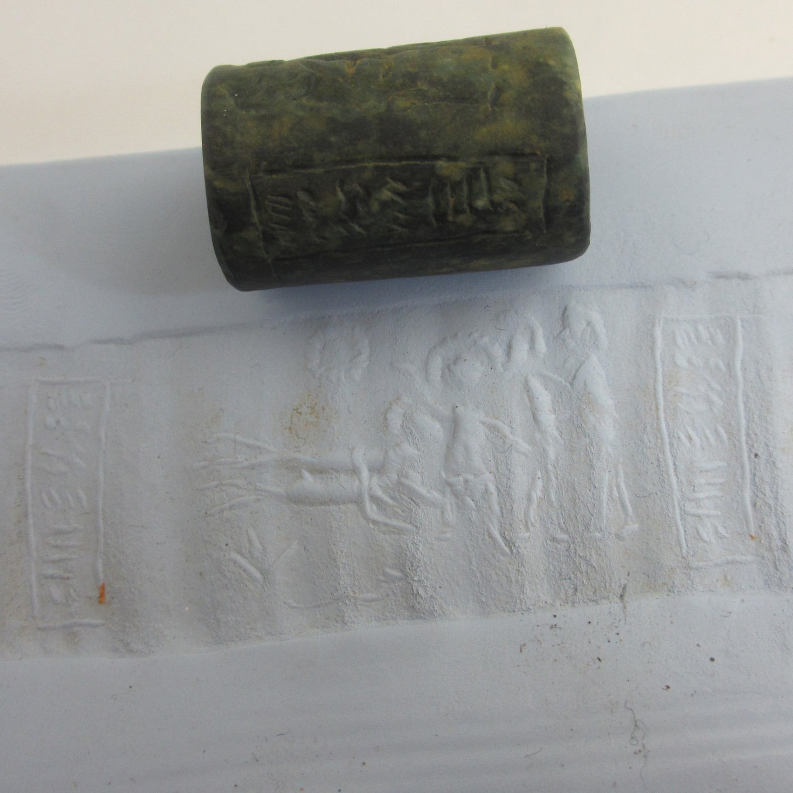 Hunting Scene Marble or Serpentine Roller Seal Bead Antique