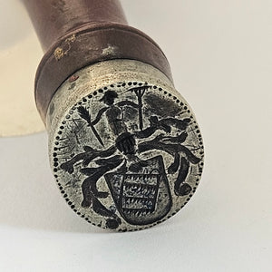Intaglio Heraldic Crest Desk Seal in Rosewoodand Nickel Silver Antique Victorian c1860