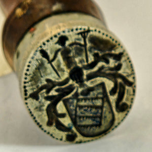 Intaglio Heraldic Crest Desk Seal in Rosewoodand Nickel Silver Antique Victorian c1860