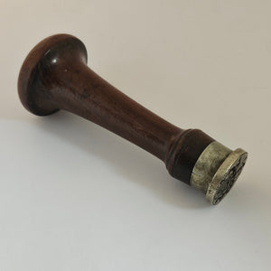 Intaglio Heraldic Crest Desk Seal in Rosewoodand Nickel Silver Antique Victorian c1860