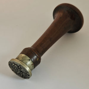 Intaglio Heraldic Crest Desk Seal in Rosewoodand Nickel Silver Antique Victorian c1860