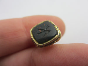 Flying Swallow Bird Intaglio Bloodstone Seal 9k Gold Cased Fob Pendant Charm Antique Victorian c1840