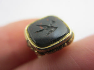 Flying Swallow Bird Intaglio Bloodstone Seal 9k Gold Cased Fob Pendant Charm Antique Victorian c1840