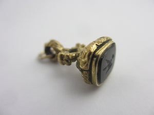 Flying Swallow Bird Intaglio Bloodstone Seal 9k Gold Cased Fob Pendant Charm Antique Victorian c1840