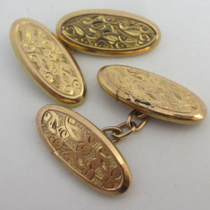 Ivy Leaf 9k Gold Cufflinks Antique Edwardian 1904