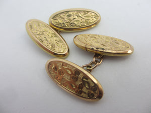 Ivy Leaf 9k Gold Cufflinks Antique Edwardian 1904