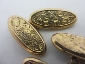 Ivy Leaf 9k Gold Cufflinks Antique Edwardian 1904