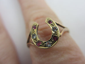 Lucky Horseshoe 18k Gold Ring Antique Victorian c1880 UK Size S