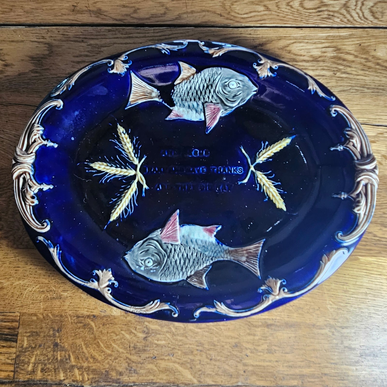 Fish or Bread Majolica Pottery Plate Dish by Joseph Holdcroft Antique Victorian