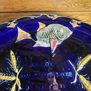 Fish or Bread Majolica Pottery Plate Dish by Joseph Holdcroft Antique Victorian