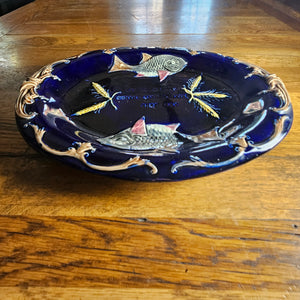 Fish or Bread Majolica Pottery Plate Dish by Joseph Holdcroft Antique Victorian