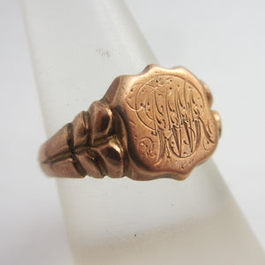 Monogram Initials Chester 9k Rose Gold Signet Ring Size UK P Antique Edwardian