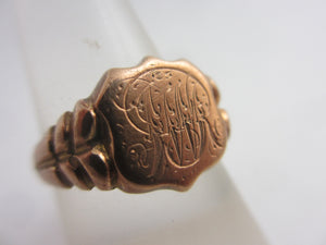 Monogram Initials Chester 9k Rose Gold Signet Ring Size UK P Antique Edwardian