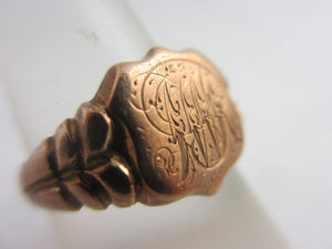 Monogram Initials Chester 9k Rose Gold Signet Ring Size UK P Antique Edwardian