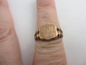 Monogram Initials Chester 9k Rose Gold Signet Ring Size UK P Antique Edwardian