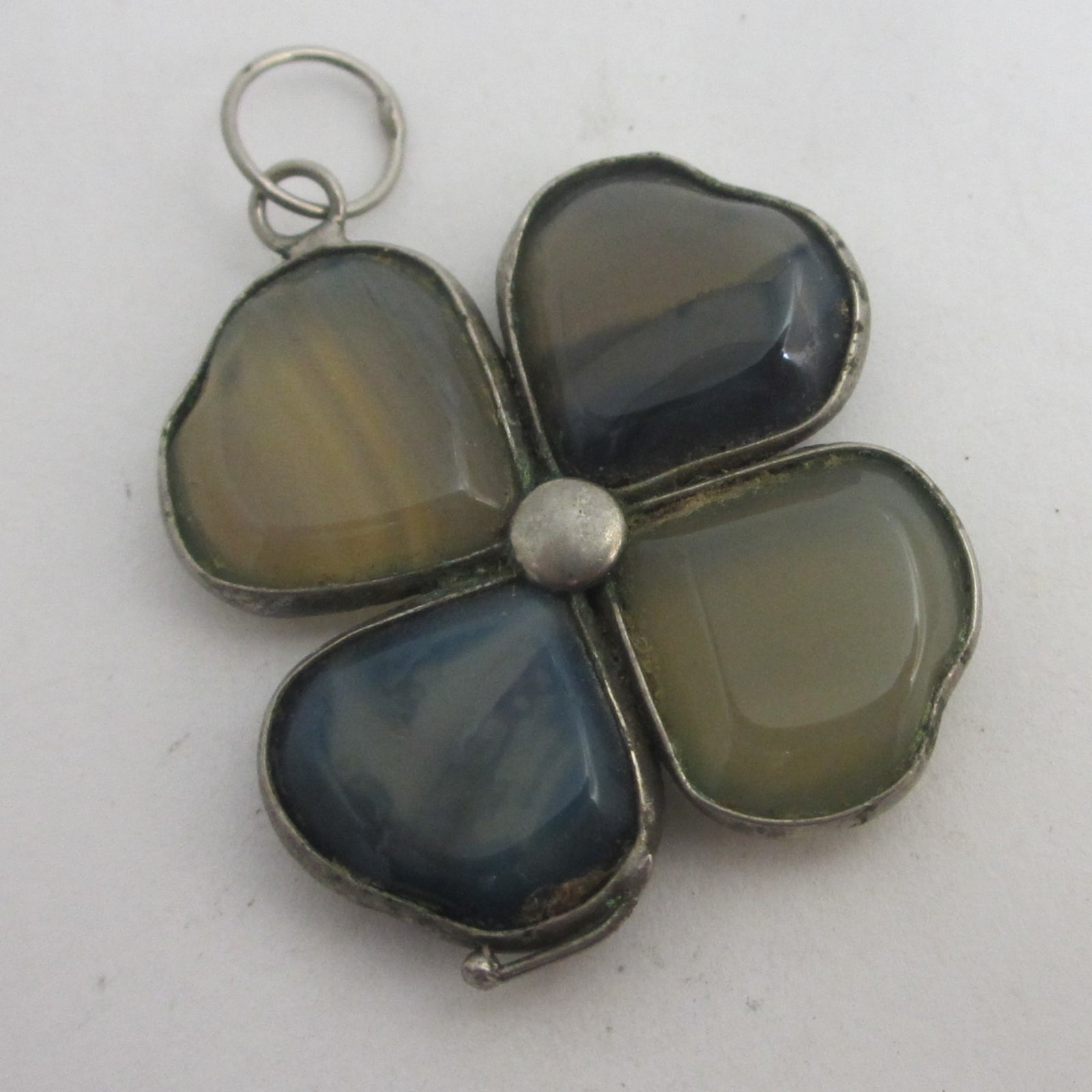 Moss Agate Lucky 4 Leaf Clover Pendant Antique Victorian