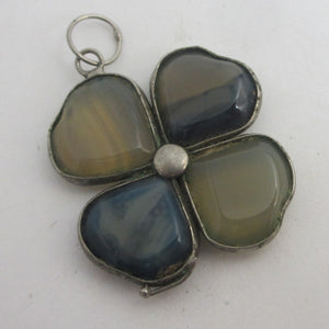 Moss Agate Lucky 4 Leaf Clover Pendant Antique Victorian