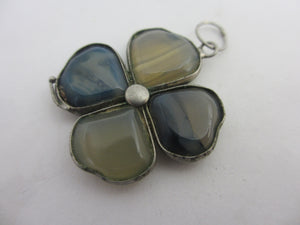 Moss Agate Lucky 4 Leaf Clover Pendant Antique Victorian
