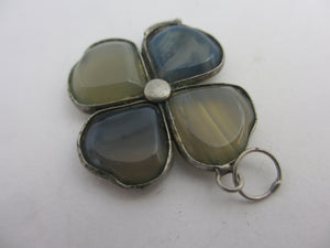 Moss Agate Lucky 4 Leaf Clover Pendant Antique Victorian
