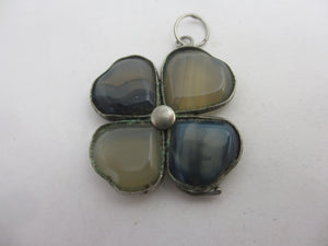 Moss Agate Lucky 4 Leaf Clover Pendant Antique Victorian