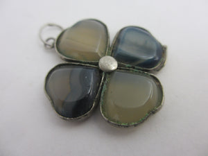 Moss Agate Lucky 4 Leaf Clover Pendant Antique Victorian