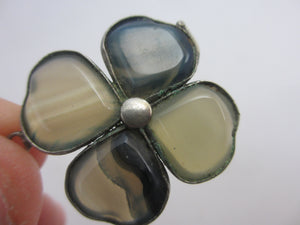 Moss Agate Lucky 4 Leaf Clover Pendant Antique Victorian