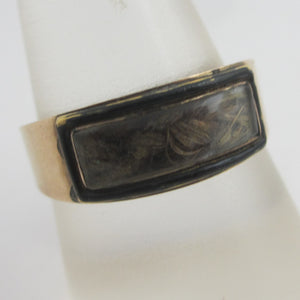 Braided Mourning Hair Enamel 9k Gold Ring Antique Georgian c1820