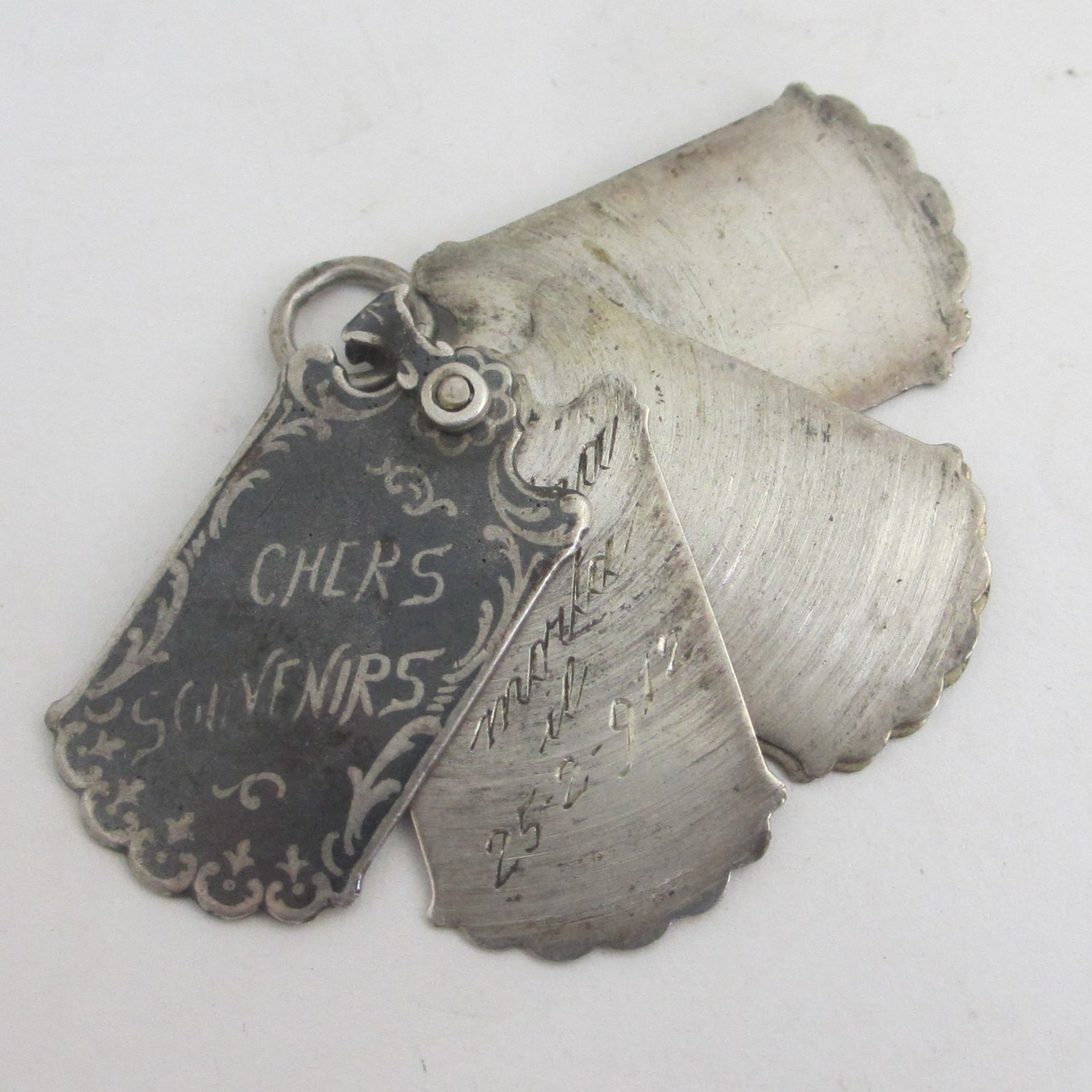 Niello Silver Souvenir Book Pendant Charm Antique Edwardian