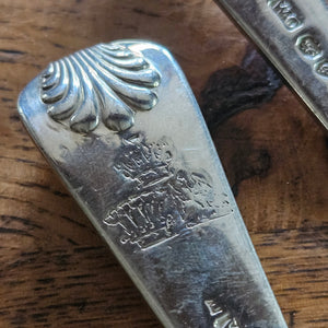Pair of Regency English Sterling Silver Ladles Shell Detail by William Chawner II Antique Georgian 1813