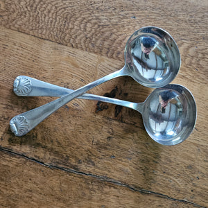 Pair of Regency English Sterling Silver Ladles Shell Detail by William Chawner II Antique Georgian 1813
