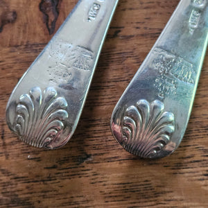 Pair of Regency English Sterling Silver Ladles Shell Detail by William Chawner II Antique Georgian 1813