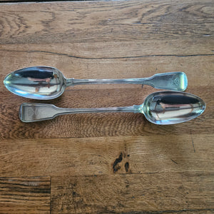 Pair of English Sterling Silver Stuffing Spoons Inscribed Stag Head and Horn by William Cattell Antique Georgian