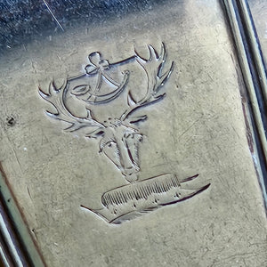 Pair of English Sterling Silver Stuffing Spoons Inscribed Stag Head and Horn by William Cattell Antique Georgian