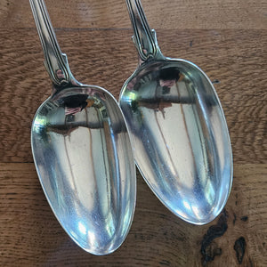 Pair of English Sterling Silver Stuffing Spoons Inscribed Stag Head and Horn by William Cattell Antique Georgian