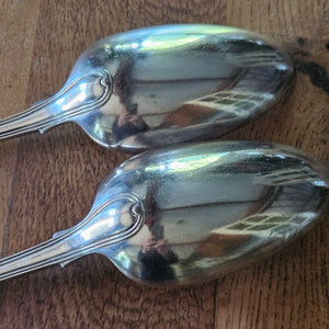 Pair of English Sterling Silver Stuffing Spoons Inscribed Stag Head and Horn by William Cattell Antique Georgian