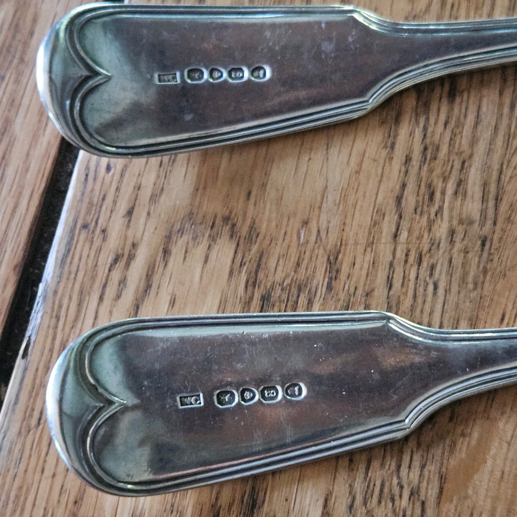 Pair of English Sterling Silver Stuffing Spoons Inscribed Stag Head and Horn by William Cattell Antique Georgian