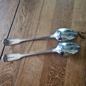 Pair of English Sterling Silver Stuffing Spoons Inscribed Stag Head and Horn by William Cattell Antique Georgian