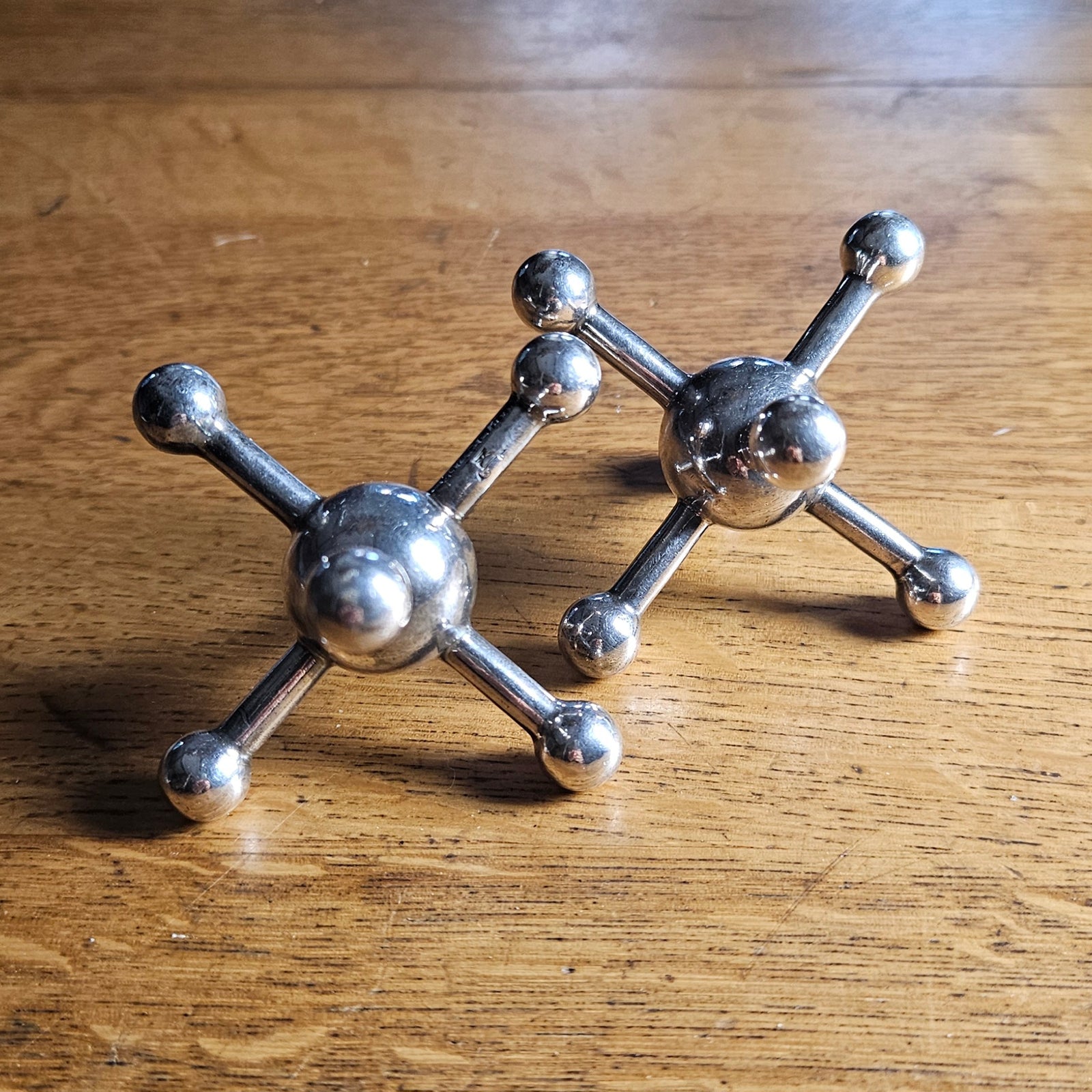 Pair of Spherical 'Jacks' or Sputnik Silver Plate Christopher Dresser Knife Rests Antique c1888