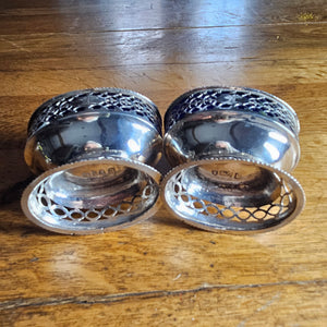 Pair of English Sterling Silver Salts Bristol Blue Glass Liners by Samuel Meriton Antique Georgian