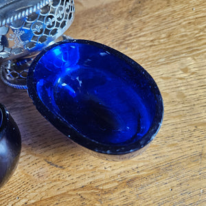 Pair of English Sterling Silver Salts Bristol Blue Glass Liners by Samuel Meriton Antique Georgian
